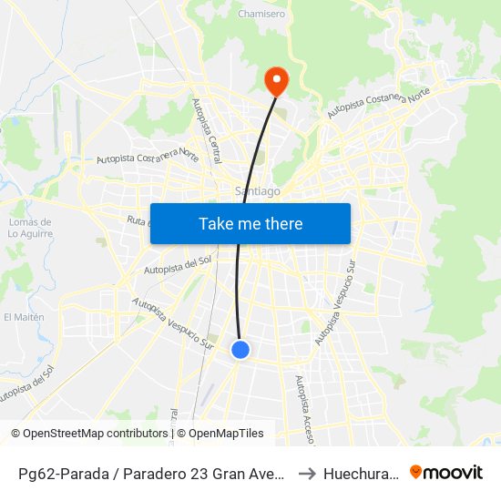 Pg62-Parada / Paradero 23 Gran Avenida to Huechuraba map