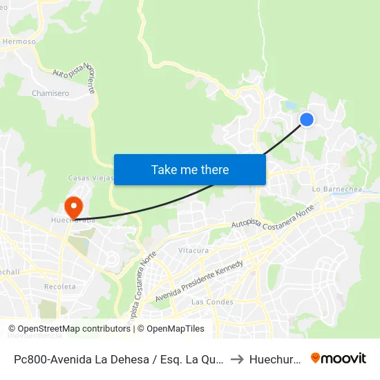 Pc800-Avenida La Dehesa / Esq. La Quebrada to Huechuraba map