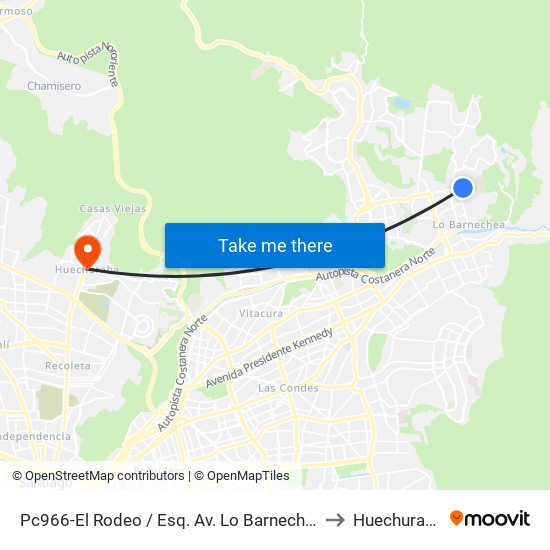 Pc966-El Rodeo / Esq. Av. Lo Barnechea to Huechuraba map