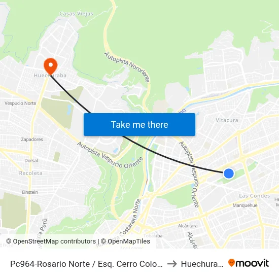 Pc964-Rosario Norte / Esq. Cerro Colorado to Huechuraba map