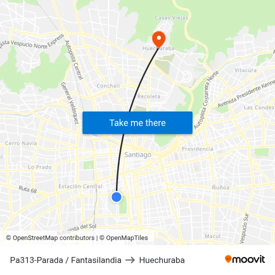 Pa313-Parada / Fantasilandia to Huechuraba map