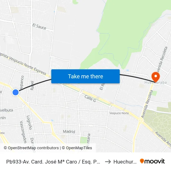 Pb933-Av. Card. José Mª Caro / Esq. Puntiagudo to Huechuraba map