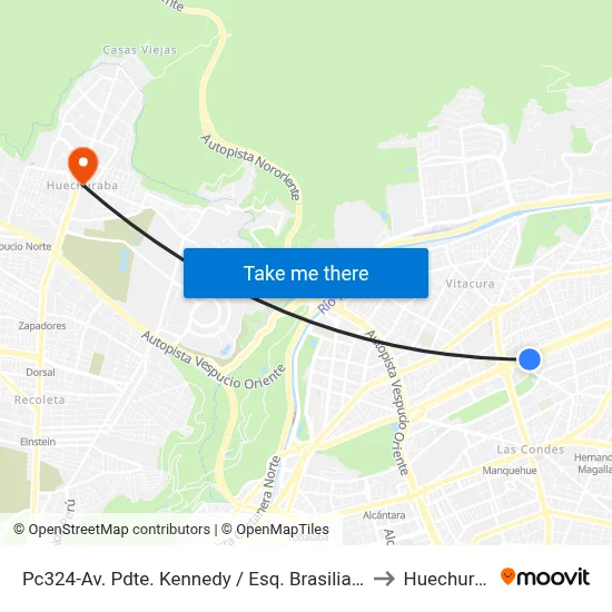 Pc324-Av. Pdte. Kennedy / Esq. Brasilia-Oriente to Huechuraba map