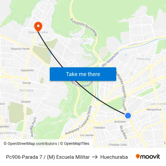 Pc906-Parada 7 / (M) Escuela Militar to Huechuraba map