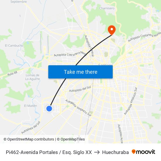 Pi462-Avenida Portales / Esq. Siglo XX to Huechuraba map