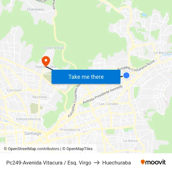 Pc249-Avenida Vitacura / Esq. Virgo to Huechuraba map