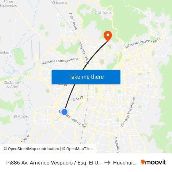 Pi886-Av. Américo Vespucio / Esq. El Universo to Huechuraba map