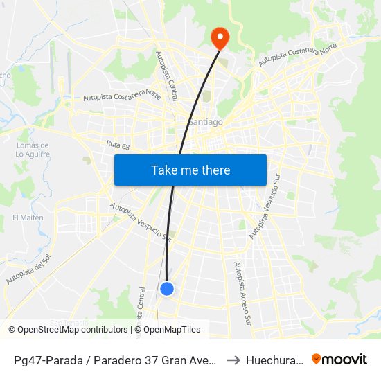 Pg47-Parada / Paradero 37 Gran Avenida to Huechuraba map