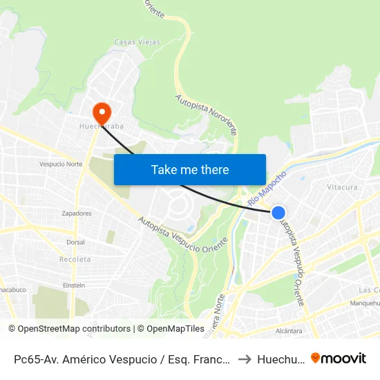 Pc65-Av. Américo Vespucio / Esq. Francisco De Aguirre to Huechuraba map
