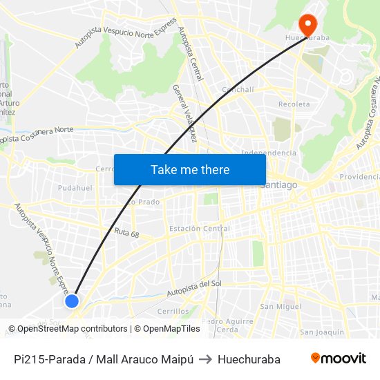 Pi215-Parada / Mall Arauco Maipú to Huechuraba map