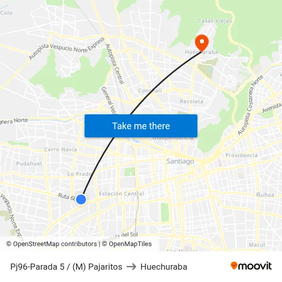 Pj96-Parada 5 / (M) Pajaritos to Huechuraba map