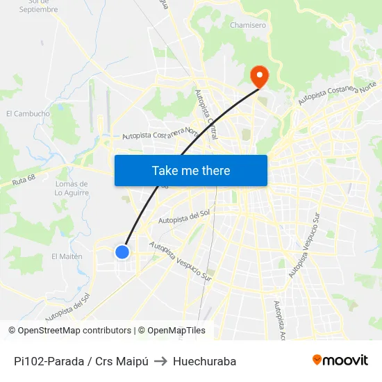 Pi102-Parada / Crs Maipú to Huechuraba map