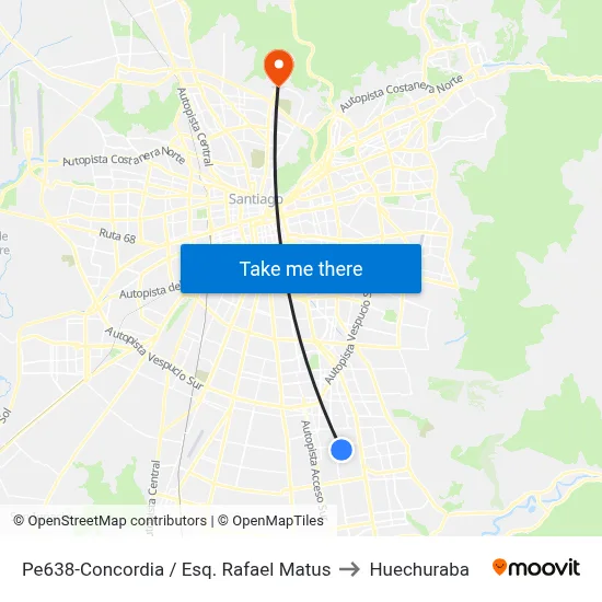 Pe638-Concordia / Esq. Rafael Matus to Huechuraba map