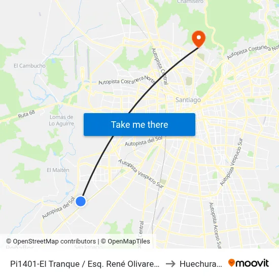 Pi1401-El Tranque / Esq. René Olivares B. to Huechuraba map