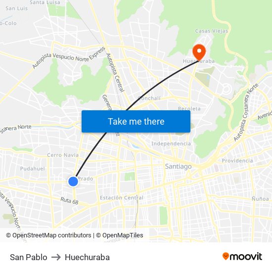 San Pablo to Huechuraba map