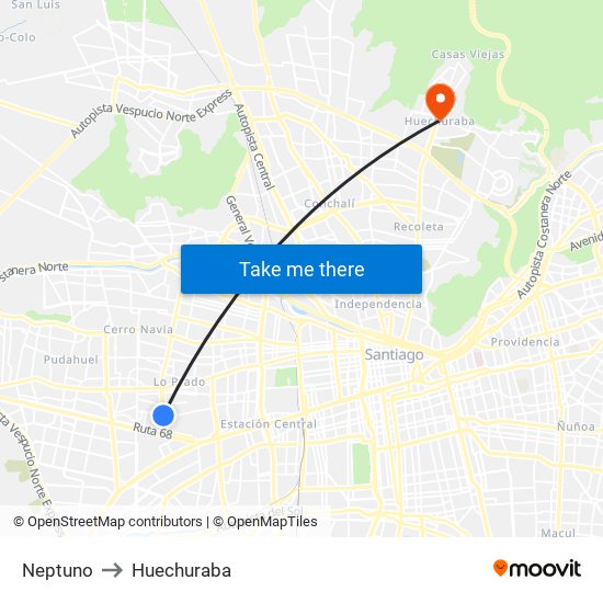 Neptuno to Huechuraba map