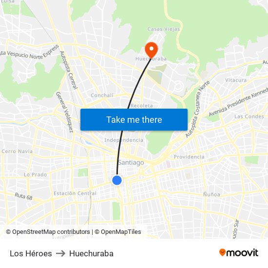 Los Héroes to Huechuraba map