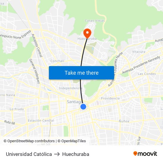 Universidad Católica to Huechuraba map