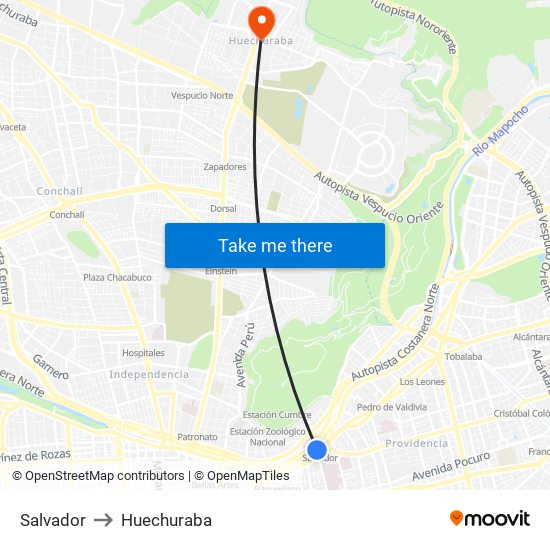Salvador to Huechuraba map