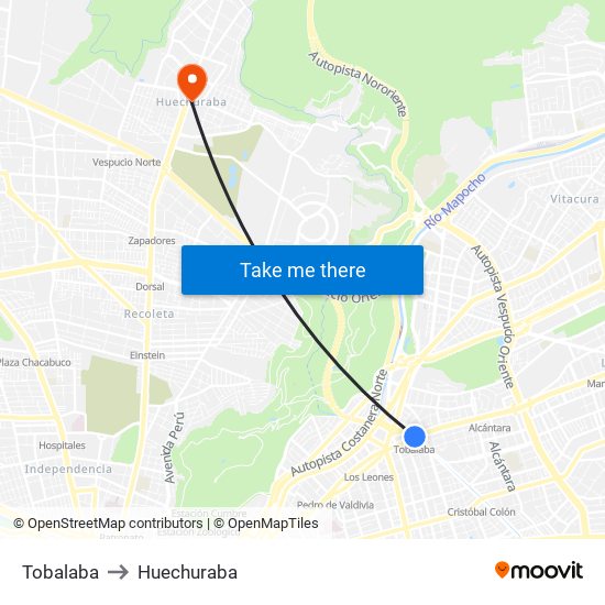 Tobalaba to Huechuraba map