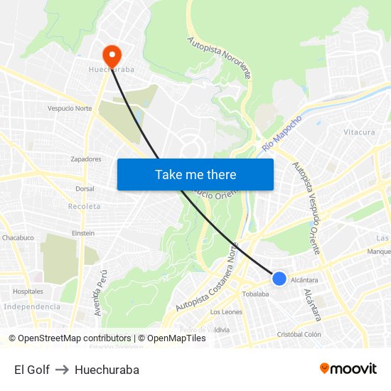 El Golf to Huechuraba map