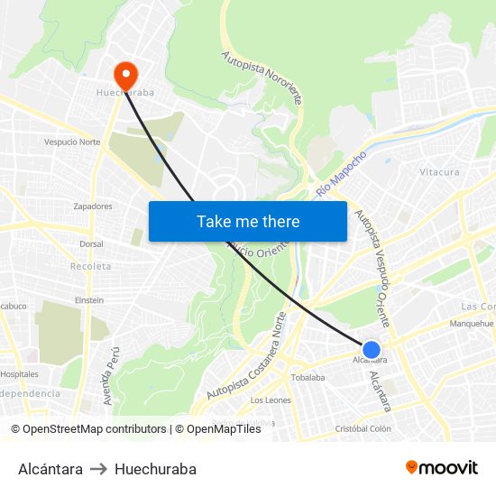 Alcántara to Huechuraba map