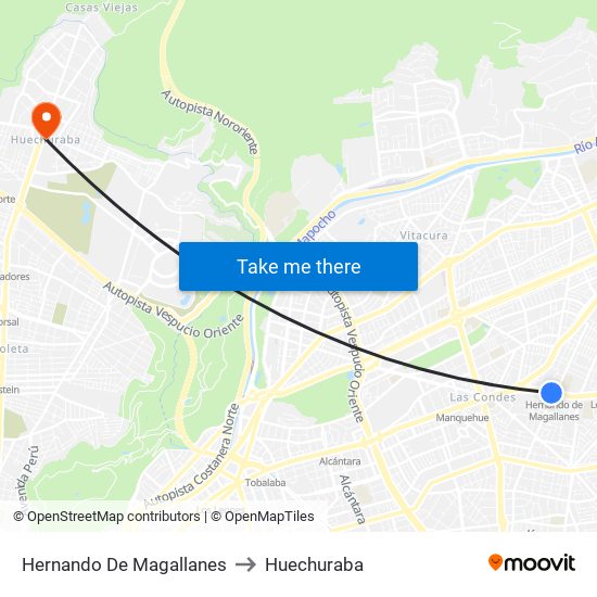 Hernando De Magallanes to Huechuraba map
