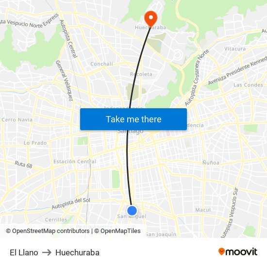 El Llano to Huechuraba map
