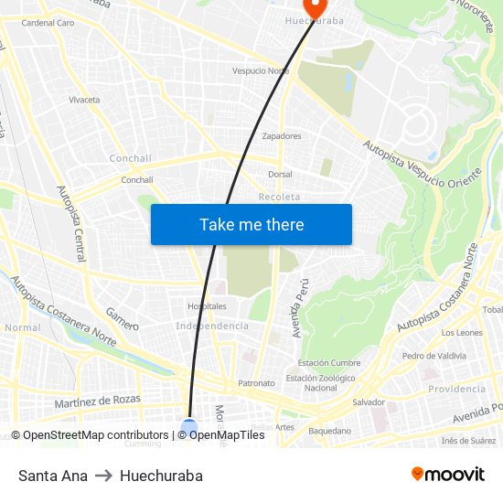 Santa Ana to Huechuraba map