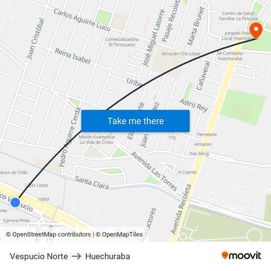 Vespucio Norte to Huechuraba map