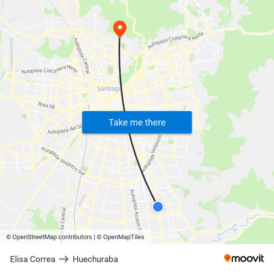 Elisa Correa to Huechuraba map
