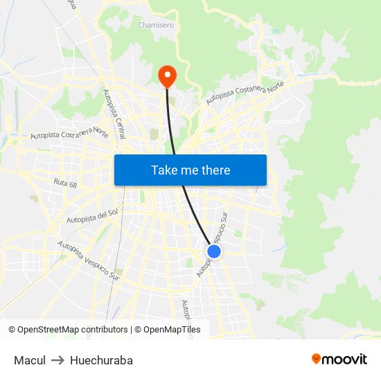 Macul to Huechuraba map