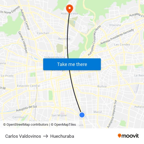 Carlos Valdovinos to Huechuraba map