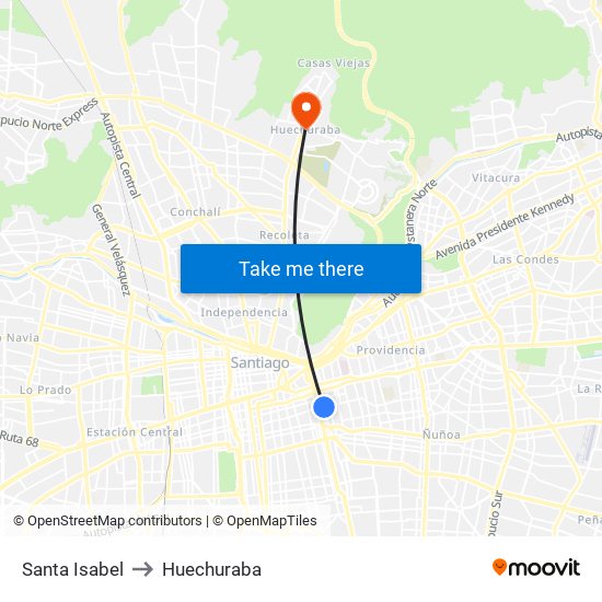 Santa Isabel to Huechuraba map