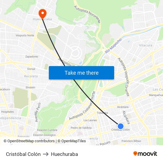 Cristóbal Colón to Huechuraba map
