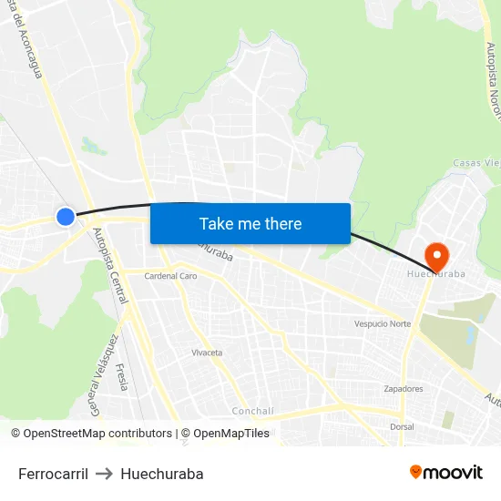 Ferrocarril to Huechuraba map