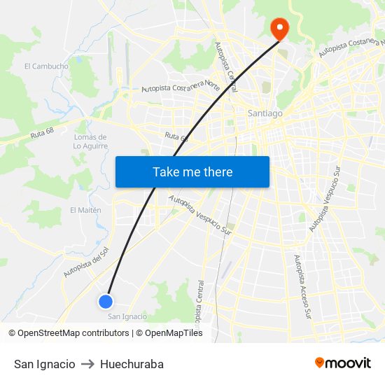 San Ignacio to Huechuraba map