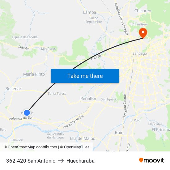 362-420 San Antonio to Huechuraba map