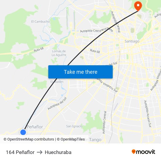 164 Peñaflor to Huechuraba map