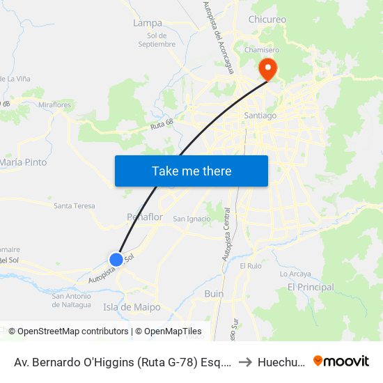 Av. Bernardo O'Higgins (Ruta G-78) Esq. Los Papiros to Huechuraba map