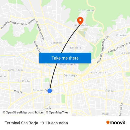 Terminal San Borja to Huechuraba map