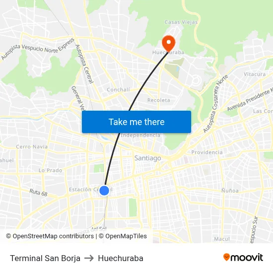Terminal San Borja to Huechuraba map