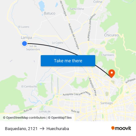 Baquedano, 2121 to Huechuraba map