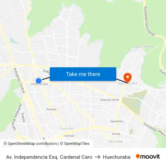 Av. Independencia Esq. Cardenal Caro to Huechuraba map