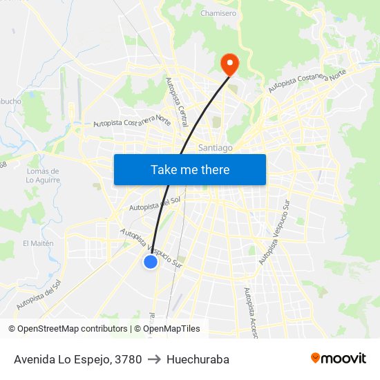 Avenida Lo Espejo, 3780 to Huechuraba map