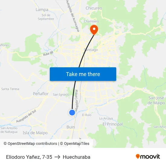 Eliodoro Yañez, 7-35 to Huechuraba map