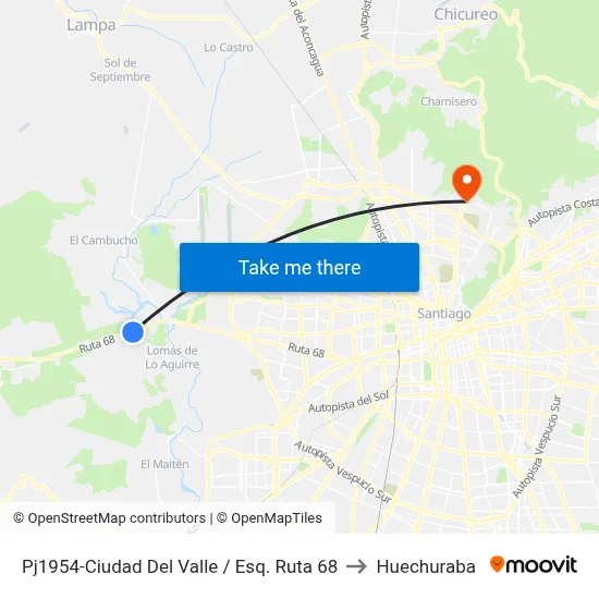 Pj1954-Ciudad Del Valle / Esq. Ruta 68 to Huechuraba map