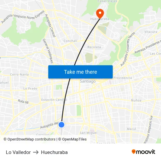Lo Valledor to Huechuraba map