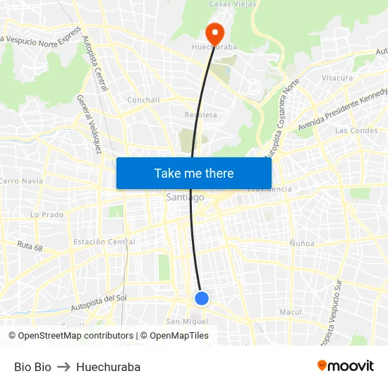 Bio Bio to Huechuraba map