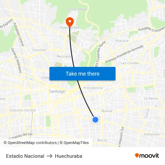 Estadio Nacional to Huechuraba map